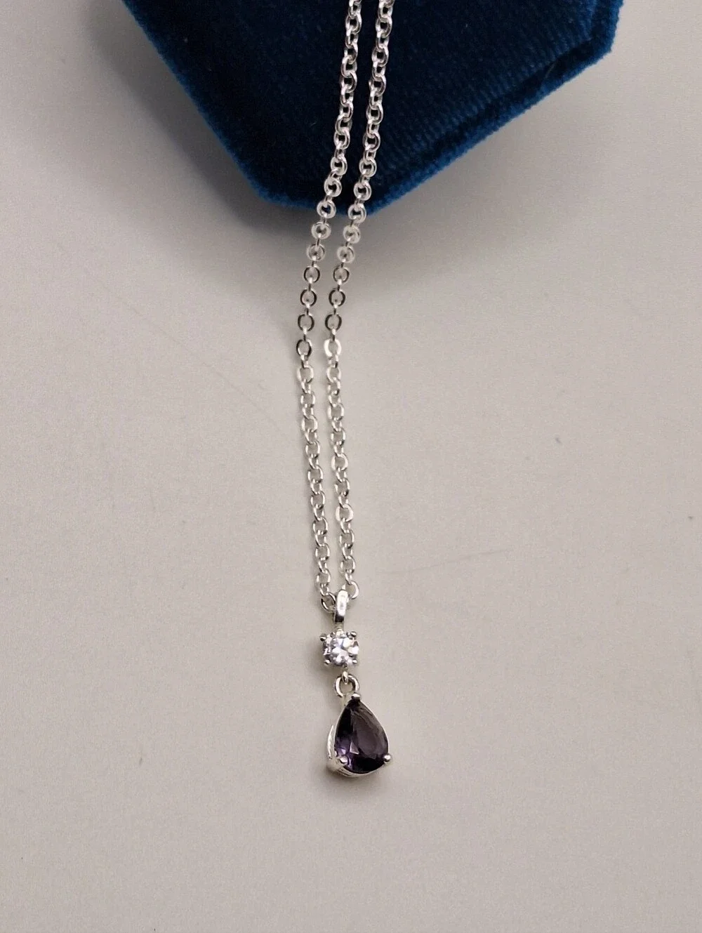 Swarovski NWT Purple Teardrop Crystal Silver Tone Pendant Necklace